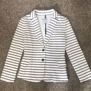 White & navy striped stretchy 3/4” blazer  (almost sweatshirt material)  XS